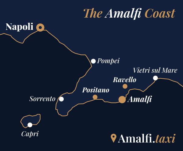 Amalfi Coast map by Amalfi.taxi